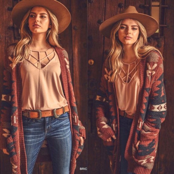 New Native Print Western Aztec Cardigan Sweater - Picture 5 of 10